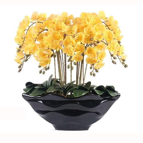 OWOHYG Grande Composition Florale Artificielle d'orchidée Phalaenopsis en Pot, orchidée Artificielle réaliste pour la Maison, Le Bureau et la décoration de Mariage