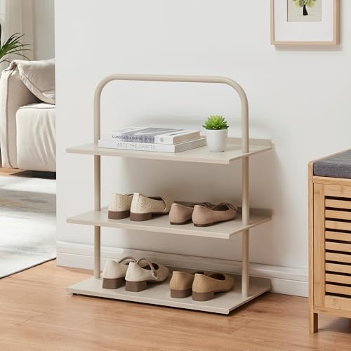 [en.casa] Schuhregal schmal Poytya mit 3 Ebenen Metall 73 x 60 x 32 cm Schuhständer für 6 Paare Schuhregal Standregal Flur Wohnzimmer Champagne