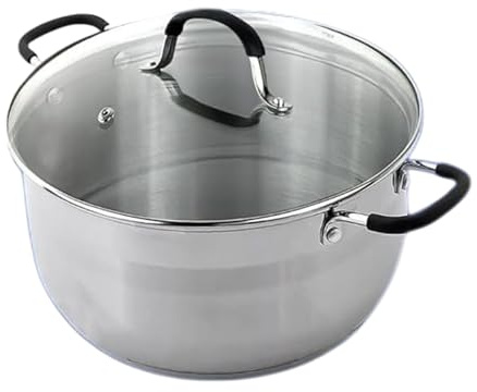 Reldor Stainless Steel Stock Pot with Glass Lid – 24cm Cooking Pot with Silicone Handles, Frying Saucepan Casserole Dish– Kitchen Cookware, Induction Compatible, Dishwasher Safe
