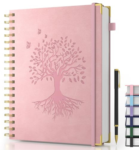 Smarpau Spiral Notizbuch B5, Hardcover Leder Liniert Journal,100gsm 240 Seiten Dickes Papier, Tagebuch Leder, Notizblock für Erwachsene Arbeit, Schreiben, Notizen, Lernen, Reisen, 19 x 25 cm-Rosa