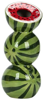 Magicherry Wassermelonen-Keramikvase, einzigartige Obst-förmige Vase mit 3D-Wassermelonen-Design, kreatives Obstblumenarrangement für Heimdekoration, 22,6 cm, Grün