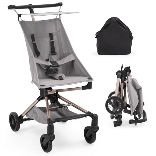 Ultra Leichter Buggy Kinderwagen, nur 4,8kg klappbarer Reisekinderwagen, 5-Punkt-Sicherheitsgurt 6-36 Monate, Sportwagen All Terrain mit Sonnen und Regenverdeck, 0° - 180° Sitzbuggy - Grau