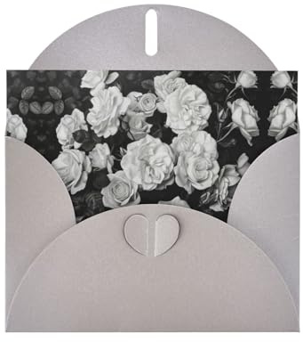 LEVNDIEJ Geburtstagskarten mit schwarz-weißem Rosen-Druck, blanko, Notizkarte, Grußkarten, Dankeskarten, Umschläge für jeden Anlass