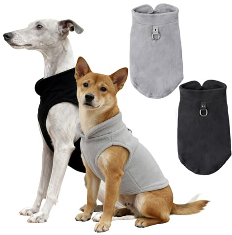 2 Stück Hundepullover Kleine Hunde, CIYIN Hundemantel Winter, Hundemantel Fleece mit D-Ringen, Hundejacke für Kleine und Mittlere Hunde Katze (Schwarz + Grau, S)