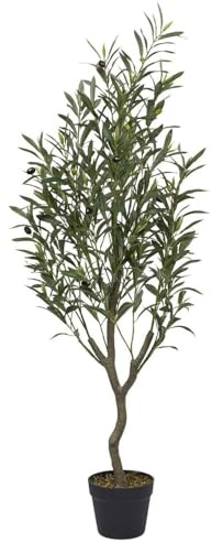 HowHomely | Olivenbaum 120 cm – naturgetreuer künstlicher Baum, mediterrane Deko Pflanze für Wohnzimmer Büro Garten, künstliche Olive