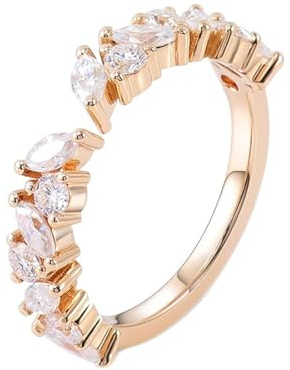 18K Rose Gold Engagement Ring, Women's Wedding Ring Moissanite Marquise Shape Rose Gold Jewelry for Bride Size V 1/2