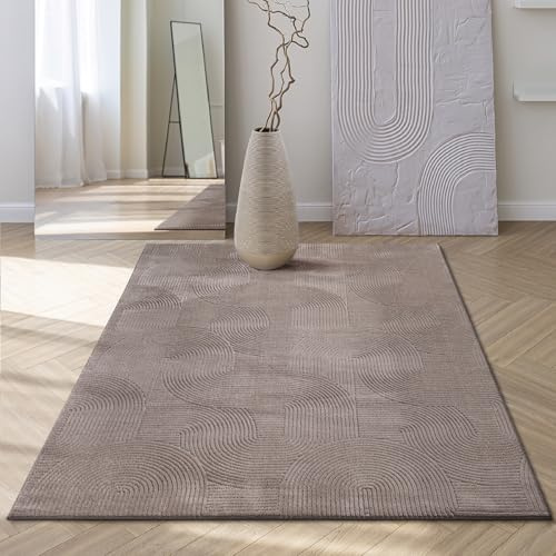 Mia´s Teppiche Rosy - stilvoller 3D Teppich mit Anti-Rutsch-Rücken, flauschig, rutschfest und pflegeleicht, Beige, 200 x 280 cm