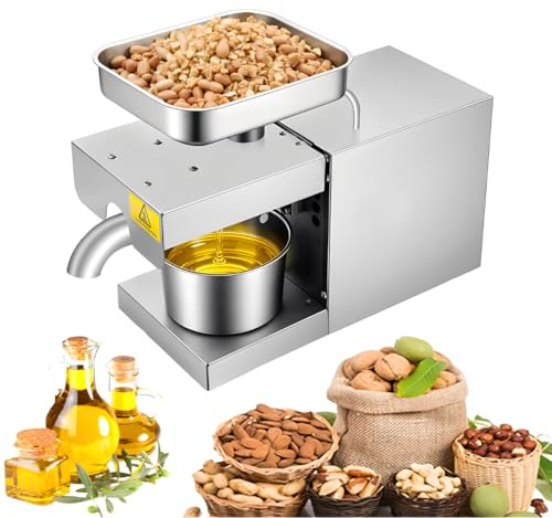 Presse à huile électrique, 600 W, 220 V, acier inoxydable, presse à huile avec cuve collecteur, pression automatique à froid et chaud, temps de fonctionnement 24 heures pour l'extraction d'huile en