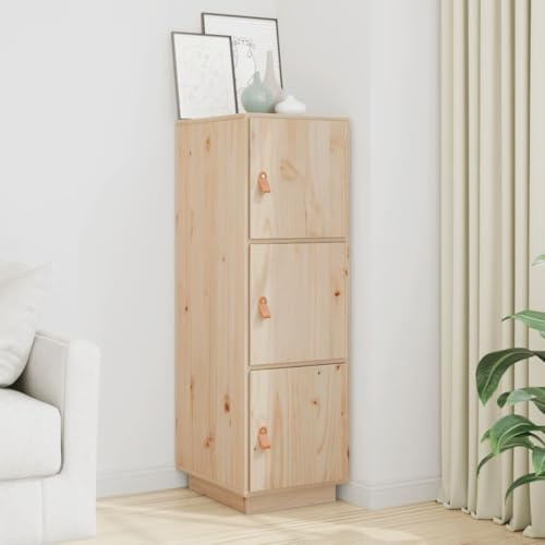 RMIHSJG Massivholz Highboard Kiefer 34x40x108,5 cm mit 3 Türen und Wandhalterung - Klassischer Beistellschrank mit Stauraum für Wohnzimmer Büro Schlafzimmer - Robustes Kiefernholz