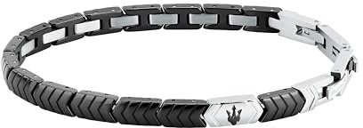 MASERATI Herren-Armband aus Stahl und Keramik, Kollektion CERAMIC, Fischgrätenmuster