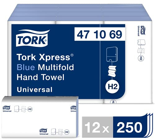 Tork 471069 Hand Towel, Xpress Multifold, 1-Ply, Blue (Pack of 3000)