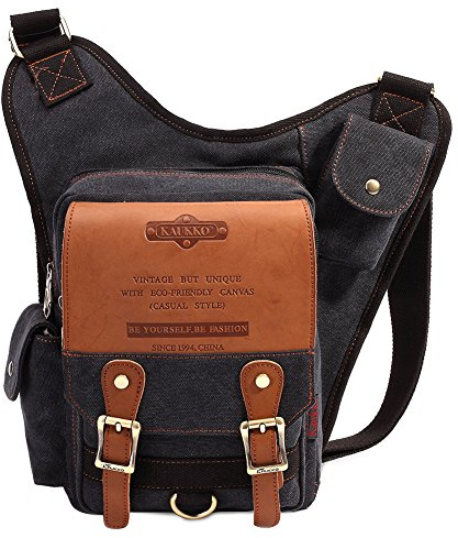 KAUKKO Segeltuch Jahrgang Brusttasche Männer Frauen Reise Wandern Schultertasche, Schwarz