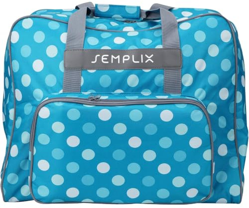SEMPLIX XL-symaskinväska, polka prickar petrol/turkos, 52 x 42 x 27 cm, stor stabil transport och förvaringsväska för stora symaskinsmodeller