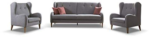 mb-moebel Polstergarnitur Sofa & Sessel 3-1-1 Möbel Set mit Bettkasten und Schlaffunktion Grau LATHI 311