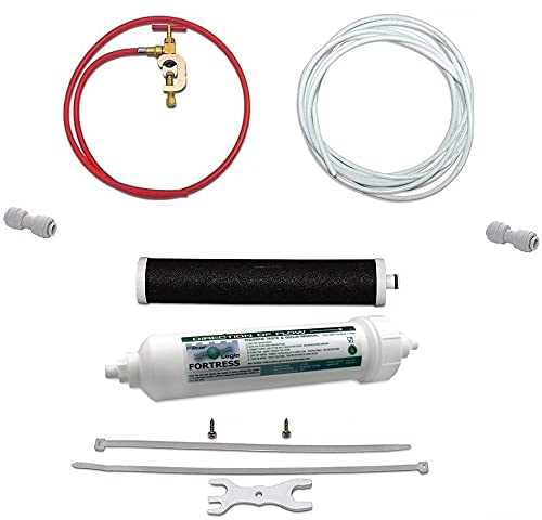 FKIT7 - Universal Fridge Connection Kit-FilterLogic FLR-10J Fortress Water Cartridge Replaceable/Recyclable Coconut Carbon Filter inside-1/4 inch connectors-Suitable for Samsung,Whirlpool,LG Fridges