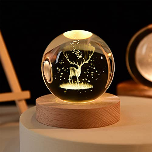 3D Kristall Wapiti Ball Figurine Feng Shui Büro Dekorative Sturm Glaskugel Bälle Ornamente Tier Wapiti Statue Handwerk (60mm)…