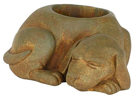 Classic Home and Garden Cement Buddies - Maceta para Interiores y Exteriores con Agujero de Drenaje, Perro Durmiente, pequeña, marrón óxido, 7 Pulgadas
