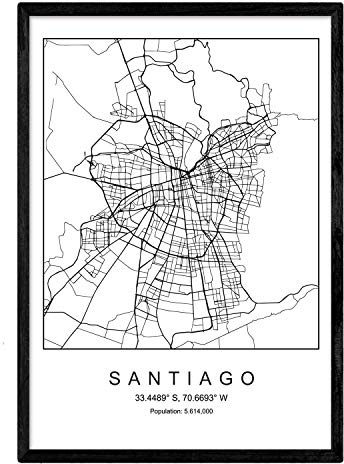 Nacnic Drucken Stadtplan Santiago skandinavischen Stil in schwarz und weiß. A3 Größe Plakat Das bedruckte Papier Keine 250 gr. Gemälde, Drucke und Poster für Wohnzimmer und Schlafzimmer