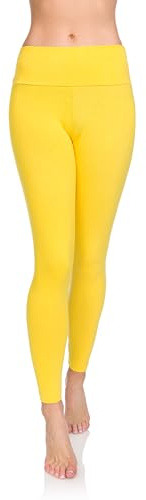 SOFTSAIL Leggings 95% Cotton Womens Leggings High Waist Leggings Full Length Ladies High Waisted Leggings Tummy Control Lady Legging Stretchy Pants Free Time Relax Walking Yellow, 8