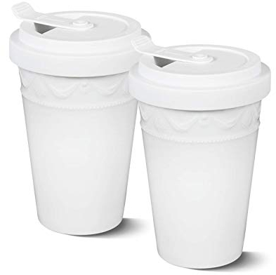KPM Berlin KURLAND To-Go Becher Duo-Set 2tlg., Porzellan, Kaffeebecher 14 cm, Teebecher, handmade, weiß in Geschenkkarton