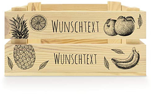 printplanet® - Holzkiste mit Name selbst gestalten - Holzkiste mit Text oder Wunschnamen Personalisieren und Bedrucken - Motiv : Obst
