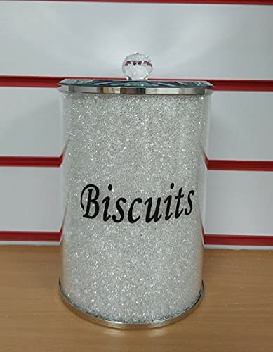 Biznest Diamond Crushed Biscuit Jar Kitchen Storage Containers Silver Trimmings Crystal Filled Ideal (White)