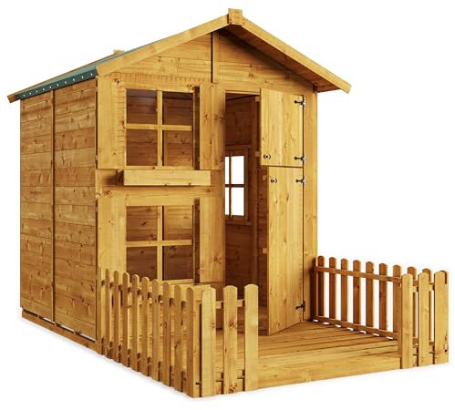 BillyOh Kids Playhouse 6 x 5 ft Wooden Play House Wendy House Outdoor Boys Girls Kids Toys Peardrop Junior (6x5 with Internal Bunk and Fence)