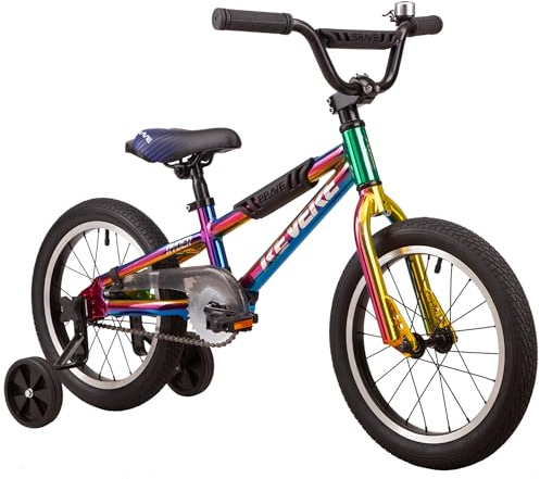 Revere16 Freestyle BMX Kids Bike for Boys and Girls. Lightweight Aluminum Frame and Fork. Tool-Less Quick Release Training Wheels. Easy to Ride! (Oil Slick)