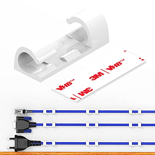 Cable Clips with Strong Self-Adhesive, XIAOXI Cable Management TV PC Wire Holder Sticky Tidy and Organise Cords and Wires - 20 Pcs (White)