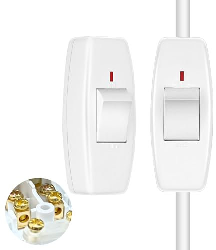 2Pcs Inline Light Switch, 6 Amp Copper Inline Switch Rocker Feed Through Table Desk for Small Appliance or Lamp Accepts 1-2 Core Round or Flat Wire White