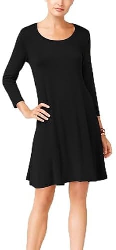 R&N FASHIONS Women's Ladies Long Sleeve Skater Swing Flared Dress - Elegant and Comfortable Casual Dress & Party Wear Dress for Any Occasion (Black, 16, Numeric_16)