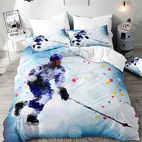 Surwin Bettwäsche-Sets Schlafzimmer 3 Teilig, Microfaser Bettwäsche Set Einzelbett Doppelbett 3D Eishockey Drucken Bettbezug mit Reißverschluss und 2 Kissenbezüge (Mosaik,200x200cm)