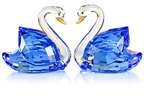 DOJOZ Kristallschwan, ein Paar, Valentinstag, süße Geschenke, glitzernde Figurenkollektion, Briefbeschwerer, Tischdekoration, Ornament (blau)