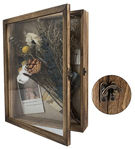 GraduatePro 3D bilderrahmen 28x35 zum befüllen groß schaukasten Wand für Braun Objektrahmen Hochzeit Box Deko Oder Schreibtisch