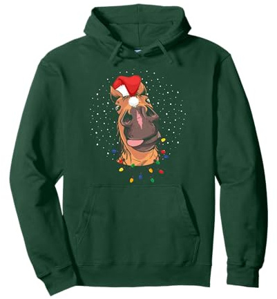 Pferd Weihnachtsmütze Weihnachten Lichter Reiten Lustig Pullover Hoodie