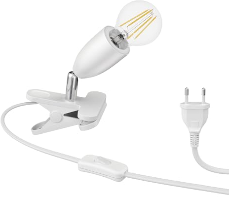 ledscom.de Lámpara de pinza E27 LIK, blanco incl. Lámpara LED E27 1020lm blanco, regulación de 3 pasos sin regulador con interruptor de luz
