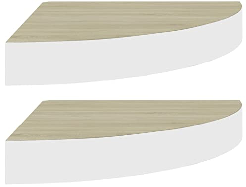vidaXL 2X Eck Wandregal Eckregal Bücherregal Hängeregal Schweberegal Wandablage Regal Dekoregal Büroregal Wohnzimmer Eiche Weiß 35x35x3,8cm MDF
