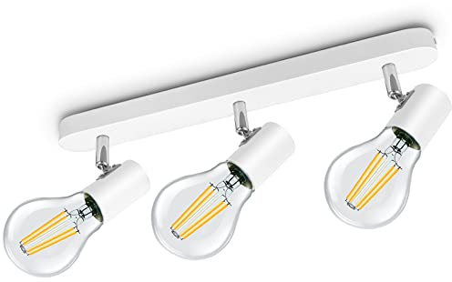 KYOTECH Deckenlampe E27 Deckenstrahler 3 Flammig 350° Schwenkbar Max. 60W Vintage Deckenleuchte E27 Spotleuchte Drehbar Weiß Deckenspots für Wohnzimmer, Schlafzimmer Ohne Leuchtmitte