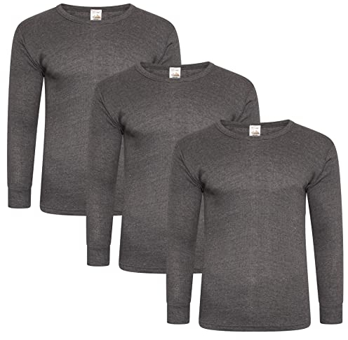 Keanu Mens Thermal Long Sleeve Top - Pack of 3 - Winter Warm Brushed Underwear Long Sleeve Top Baselayer - Sizes S M L XL 2XL (Charcoal, Large)