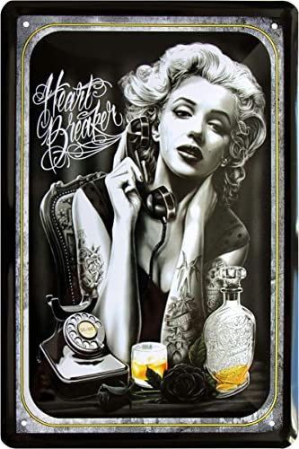 DekoDrom® Blechschild 20x30 Marilyn Monroe Heart Breaker Tattoo US Film Legende sexy Girl