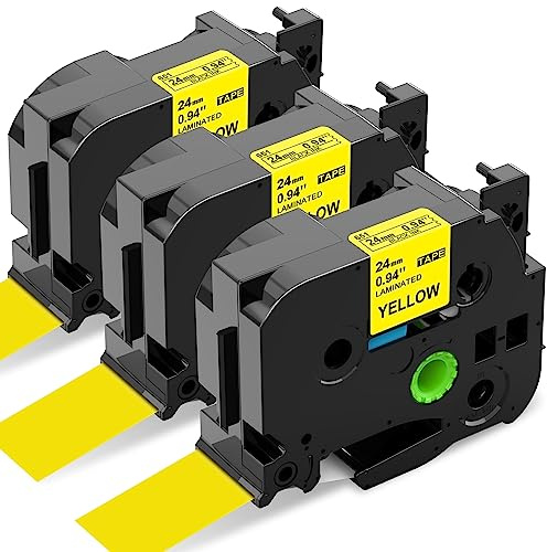 Upwinning Tze-651 Compatible with Brother Tze 24mm Tape Yellow, 3-Pack | TZe651 AZe-651 Label Printer Tape 24mm Black on Yellow, Compatible with Brother P-Touch D600 P700 P750W 2430 E550W