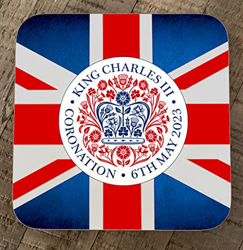 Lot de 4 dessous de verre King Charles III Coronation Union Jack – Décoration de fête souvenir (rouge, blanc et bleu)
