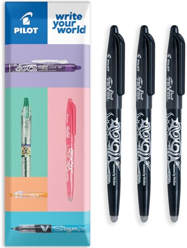 Pilot Frixion Heat/Friction radierbarer Tintenroller FR7, mittlere Strichbreite 0,7 mm Spitze, Brieftasche, 3 Stück, Schwarz