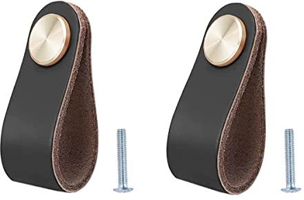 BOOLSFMAM Lot de 2 Poignée Meuble Cuir, Bouton de Portes Placard Poignee Cuir Bouton de Tiroir, Poignee de Meuble Vintage pour Armoires, Commode, Cuisine, Salle de Bain