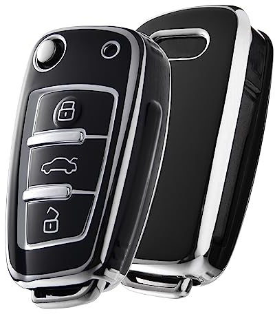 OATSBASF Schlüsselhülle für Audi, Autoschlüssel Hülle für A1 A3 A4 A6 Q3 Q5 Q7 S3 R8 TT Silicone TPU Schutzhülle (Silber Rand-Schwarz)