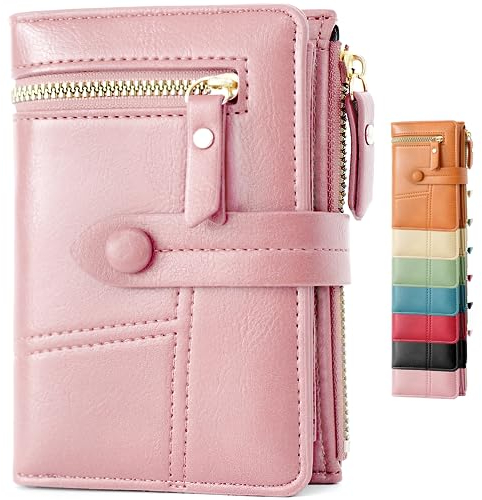 Lakpopya Geldbörse Damen 14×10cm, Geldbeutel Viele Fächer, Portemonnaie Damen PU Leder mit Münzfach (rosa)