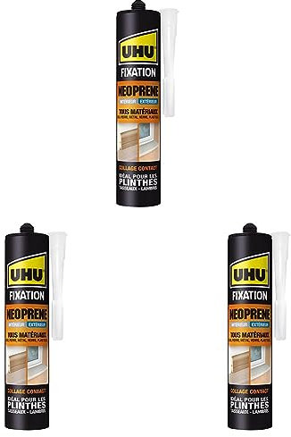UHU Fixation néoprène - Colle extra forte & rapide pour une fixation facile et solide de toutes sortes de matériaux, beige, cartouche 350g (Lot de 3)
