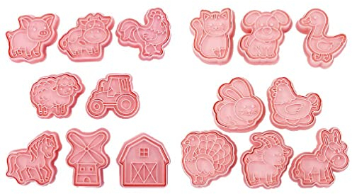 Lot de 16 emporte-pièces avec motif animal de la ferme mignon - Moule à biscuits en plastique - Pour la pâtisserie - En plastique