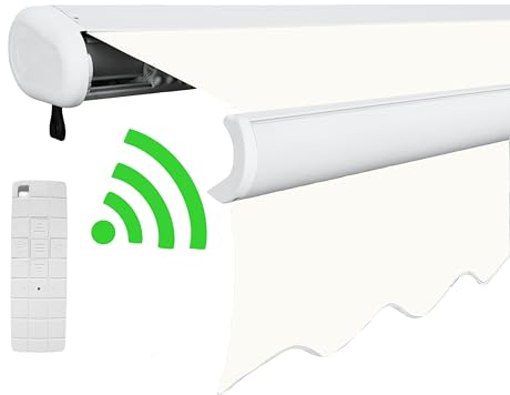 Arilco Elektrische Vollkassettenmarkise Kassettenmarkise Gelenkarmmarkise Markise Sonnenmarkise Sonnenschutz in vielen Farben und Größen wählbar in der Kassettenfarbe Weiß (6x3m Weiß)
