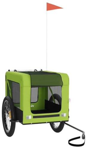 vidaXL Fahrradanhänger für Hunde, Hundeanhänger mit Reflektoren Flagge, Hundetransporter Maximale Belastbarkeit 45 kg, Haustier Transportwagen, Grün Schwarz Oxford-Gewebe Eisen